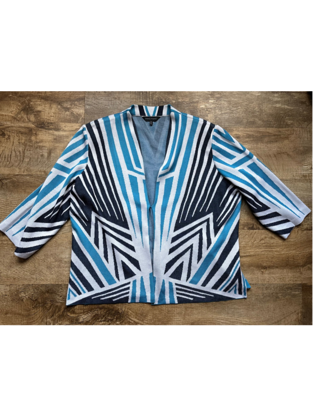 Ming Wang Geometric Knit Open-Front Jacket Cardigan – Plus Size 2X
